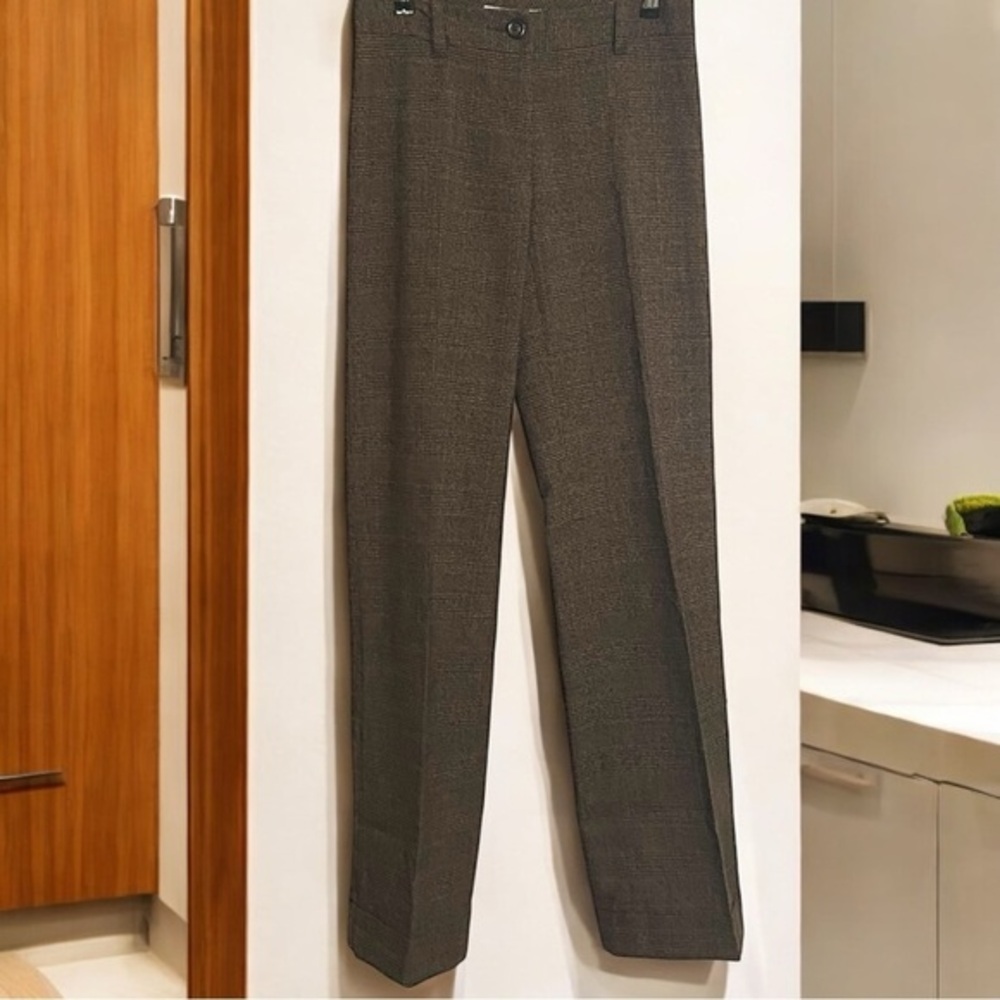 Cabi Boot Cut Tan/Black Flat Front Cuffed Trouser
